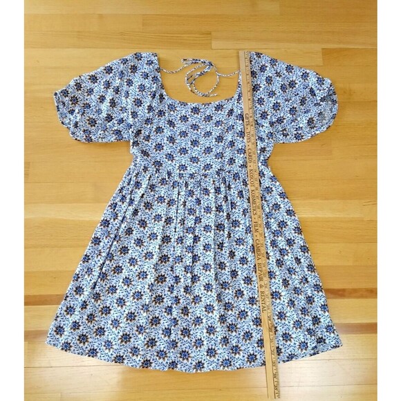 LOFT BEACH Sundress Womens Small Cream Blue Boho Coverup Dress Abstract Floral - Picture 12 of 13